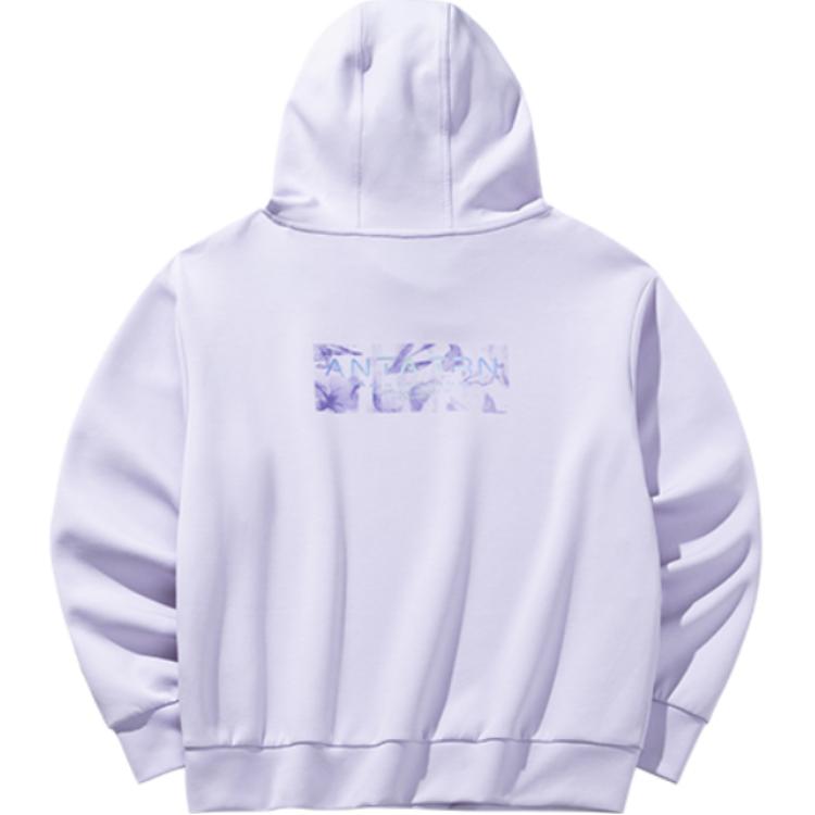Anta Loose Fit Hooded Pullover Sports Long Sleeve Sweatshirt Women Sweatshirt Light-Purple 162447741-2