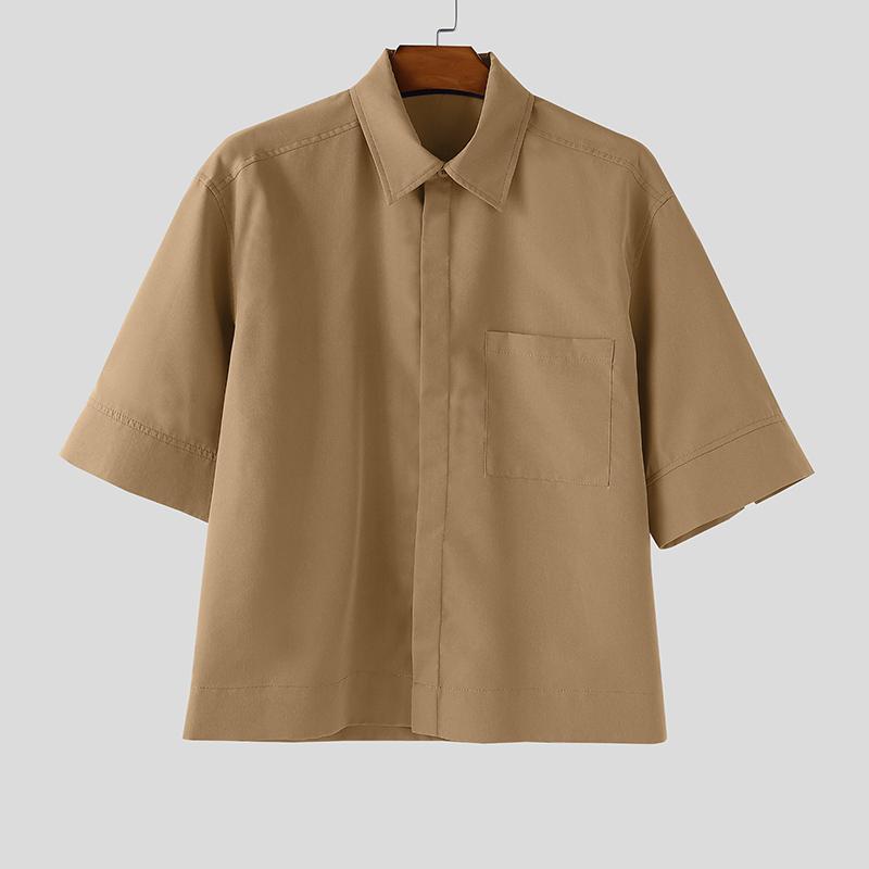 

INCERUN Men Summer Half Sleeve Solid Color Loose Casual Shirts Tops 5XL хаки
