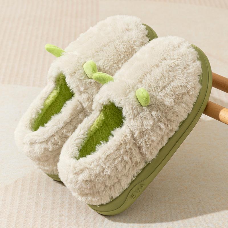 New autumn and winter imitation rabbit hair cotton slippers home indoor warm thick bottom couple hair slippers men's bag heel
