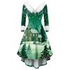 Women's Fashionable Casual Fitted Christmas Print Party Long-Sleeved Dress
