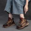 Johnature Gemischte Farben Retro Dicke Sohlen Schnürstiefel Kurze Stiefel Echtes Leder Lässige Pendler Damenschuhe