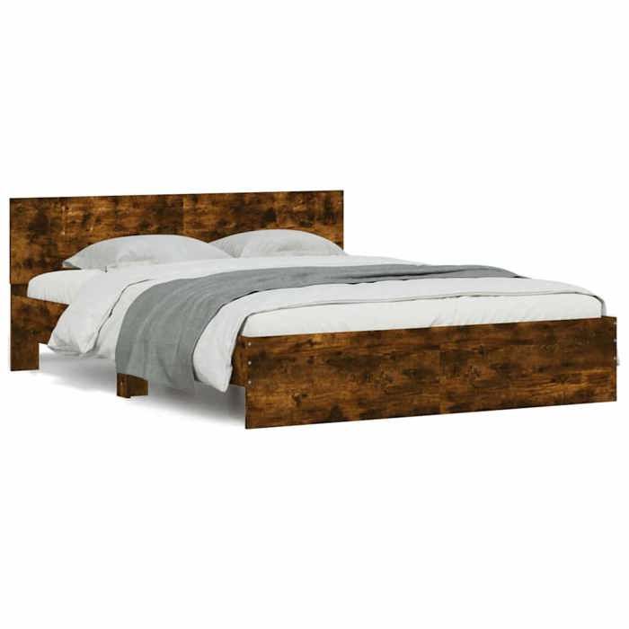 VidaXL Bed Frame with Headboard and LED Smoked Oak 150x200 Cm 3207606