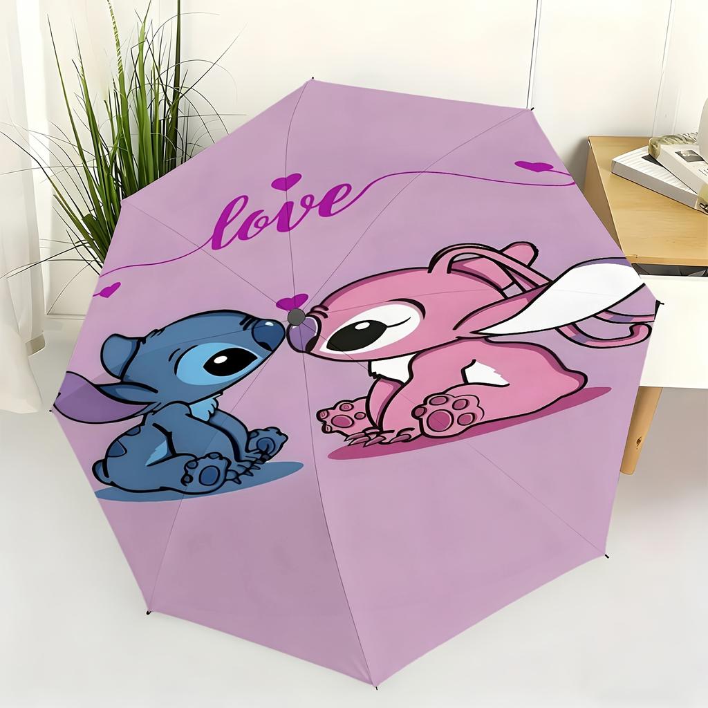 1pc Disney Stitch Couple's Fully Automatic Umbrella, All-Occasion Dual-Use Umbrella for Sun and Rain, Portable Folding Umbrell