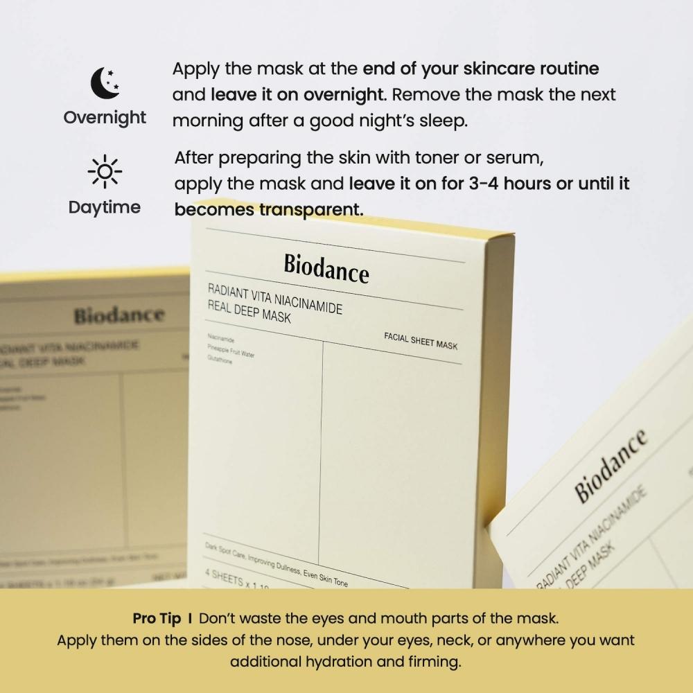 Biodance Radiant Vita Niacinamide Deep Mask   4 Pack For Dull Skin   Dark Spot Care