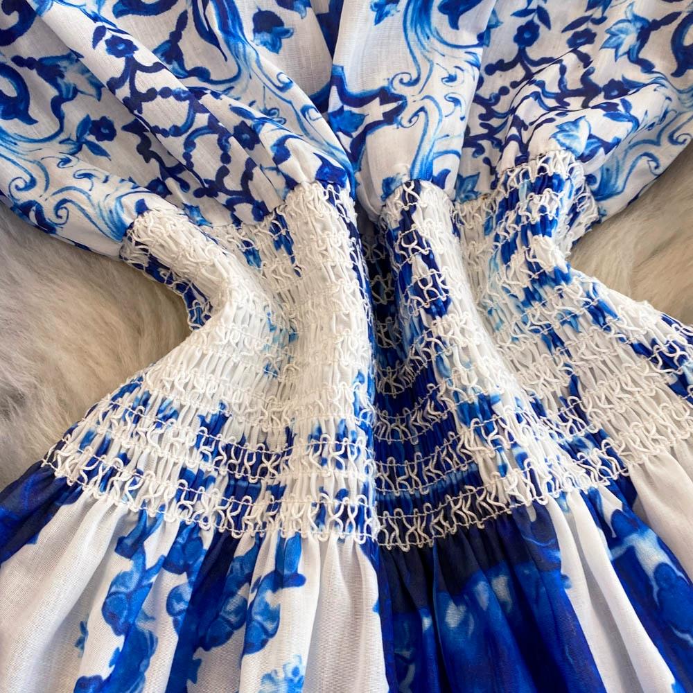 Jaro Podzim Dámské Vintage Tisk Šifon Krajka Patchwork Krátké Společenské Šaty