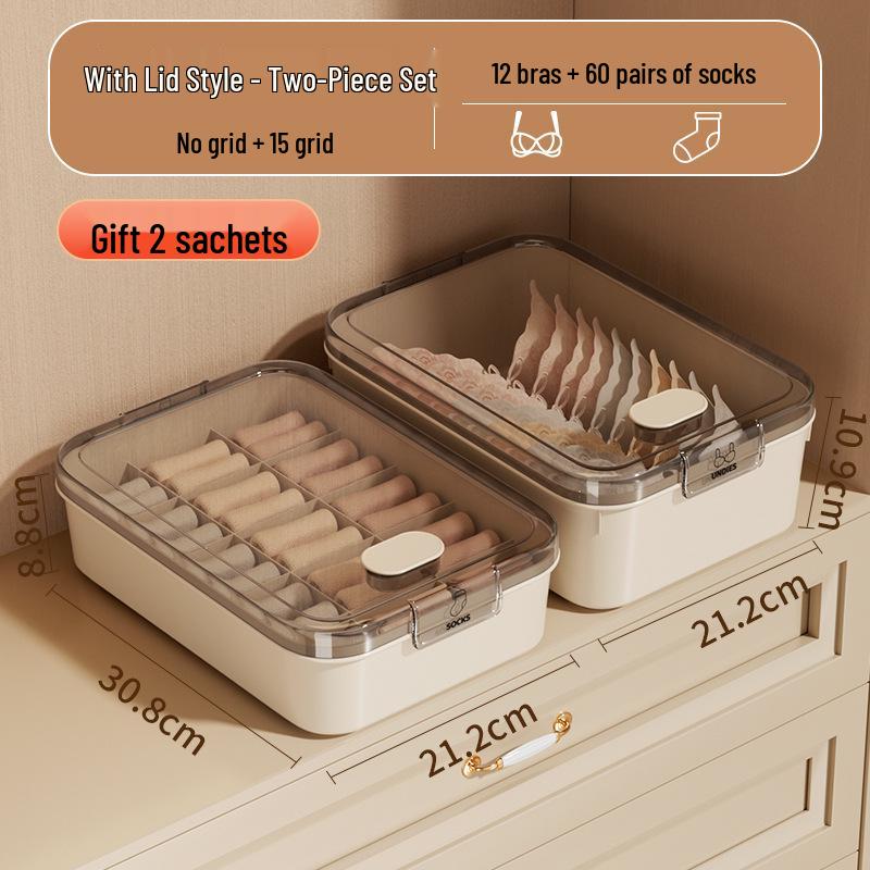 Drei-in-Eins Intimwäsche-Organizer: Unterwäsche-, Slips- und Socken-Aufbewahrungsbox mit Fächern, Deckel und Duft