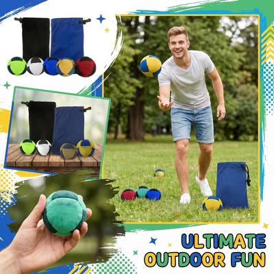 3 Piece Ball Set with Drawstring Storage Bag Soft Durable Fabric Material for Indoor Outdoor Use and Hand Eye Coordination Training