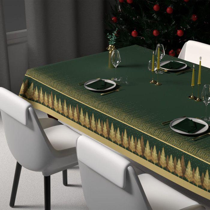 Nappe festive imprimée anti-tâches rectangle 140x300 cm FORET, par Soleil d'Ocre