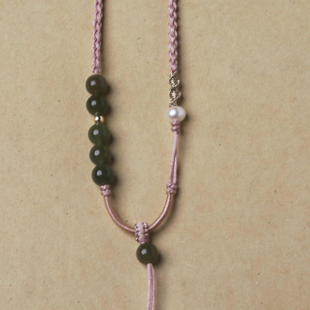 Handmade Woven Hetian Jade Adjustable Necklace Pendant