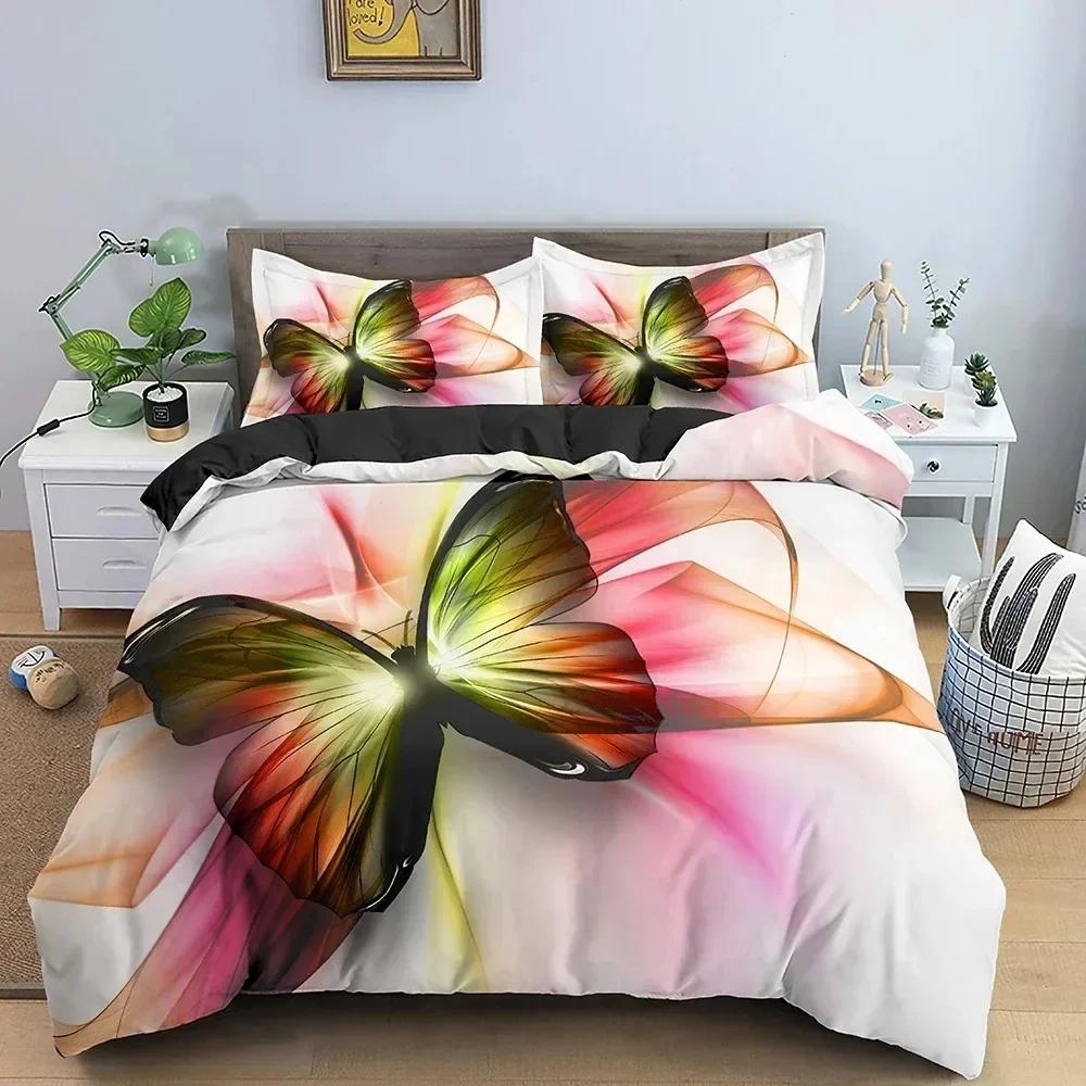 Butterfly Duvet Cover King Queen Size Animal Floral Bedding Set For Teens Adults Beautiful Flower Polyester Quilt Cover Top