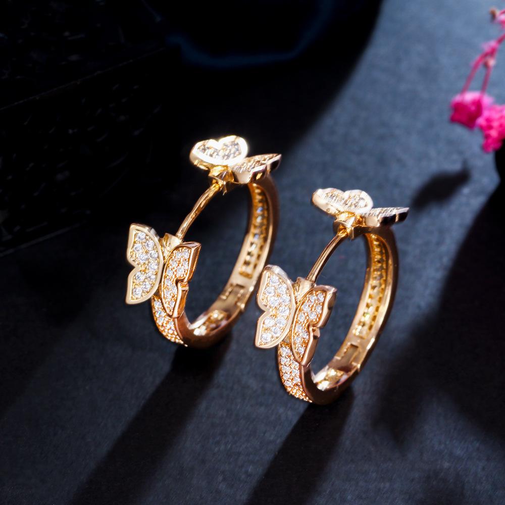 Small Butterfly With Diamond Ear Buckle Grid Flash Diamond Sweet Temperament Small Fragrant Wind Earrings Earrings Women'S Trend