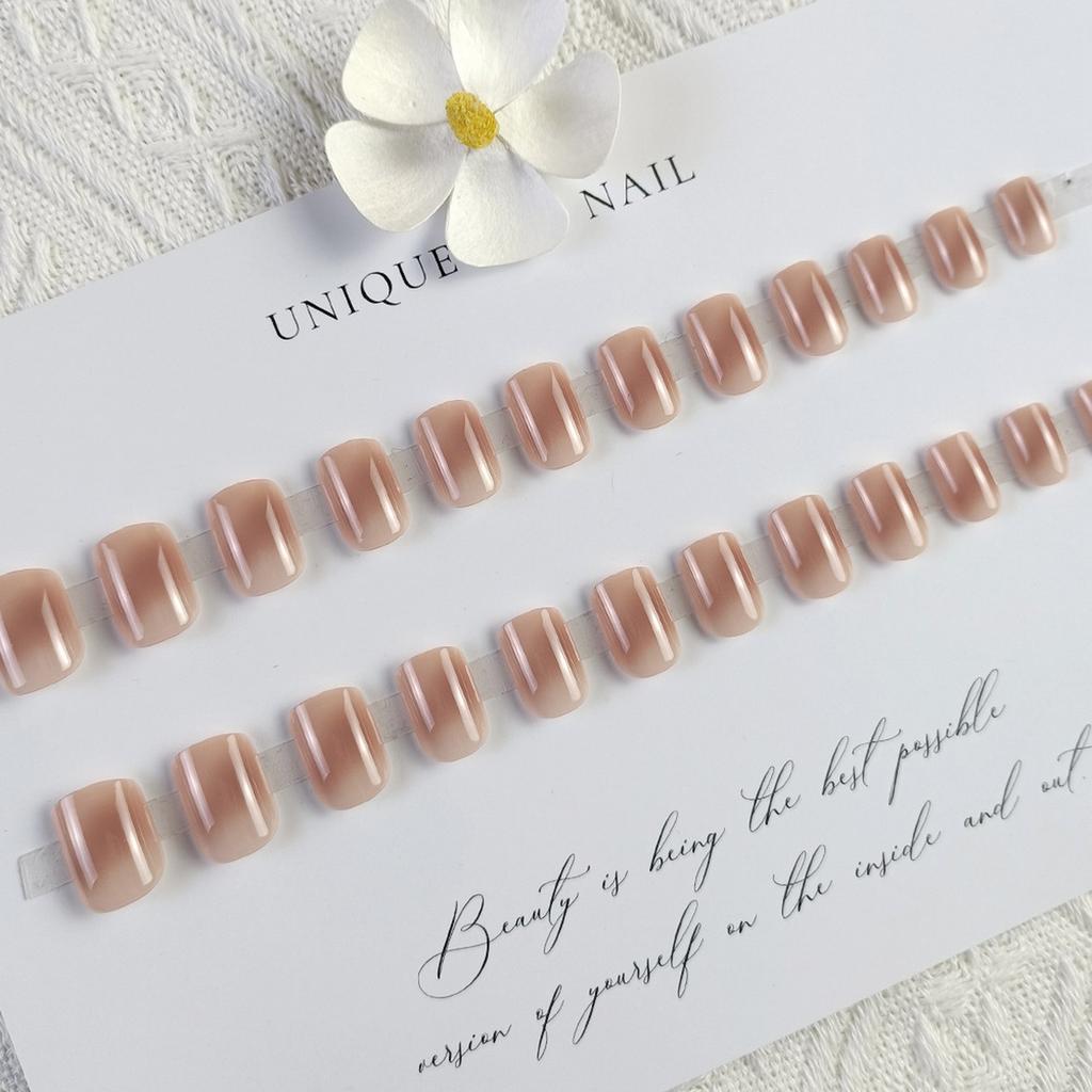 Caramel-Pudding Nude False Nails 24 Pieces Natural Jelly Texture for DIY Manicure