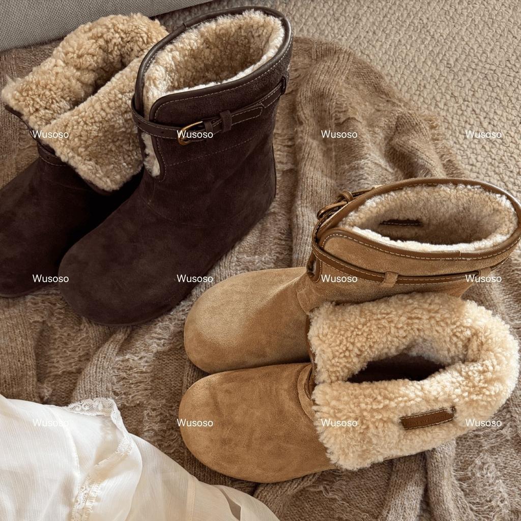 Women's fashion lightweight soft sole winter warm fur one snow boots padded wool lining non-slip casual sports cotton boots Le Fu shoes