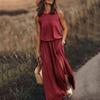 round-Neck Sleeveless Split Dress Loose Solid Color Round Neck Sleeveless Fork Dress