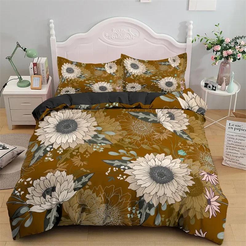 Sunflower Duvet Cover Yellow Flower Bedding Set Single King Microfiber Farmhouse Green Leaves Floral Quilt Cover With Pillowcase