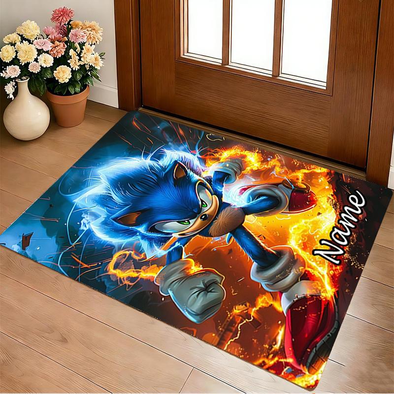 Personalized Name Shadow Sonic Living Room Non-Slip Area Rug Soft Carpet for Bedroom Playroom Sofa Office Home Decor Doormat