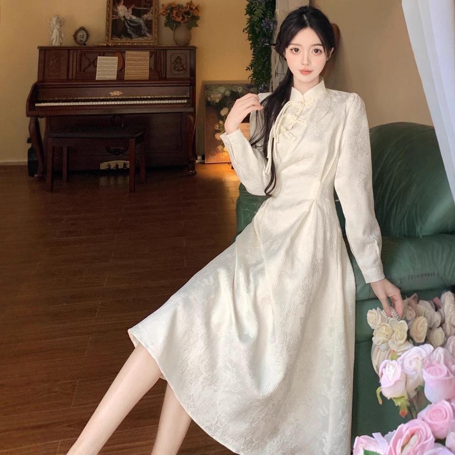 Elegant Spring/Autumn Chinese Style Long Dress - Women's Plus Size Slimming Qipao