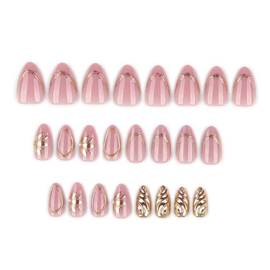 24Pcs Golden Cat Eyes Press on Nails Nude Pink Almond Stick-on