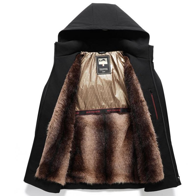 Winter Dad Fleece Thickened Warm Padded Jacket Father Loose Padded Jacket Men Middle-aged Middle-aged and Long Pie Overcome Cotton