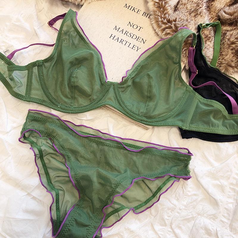 Bralette francese ultra sottile per intimo da donna Top reggiseno push up sexy a V profondo Set intimo e mutandine traspiranti comfort estivo