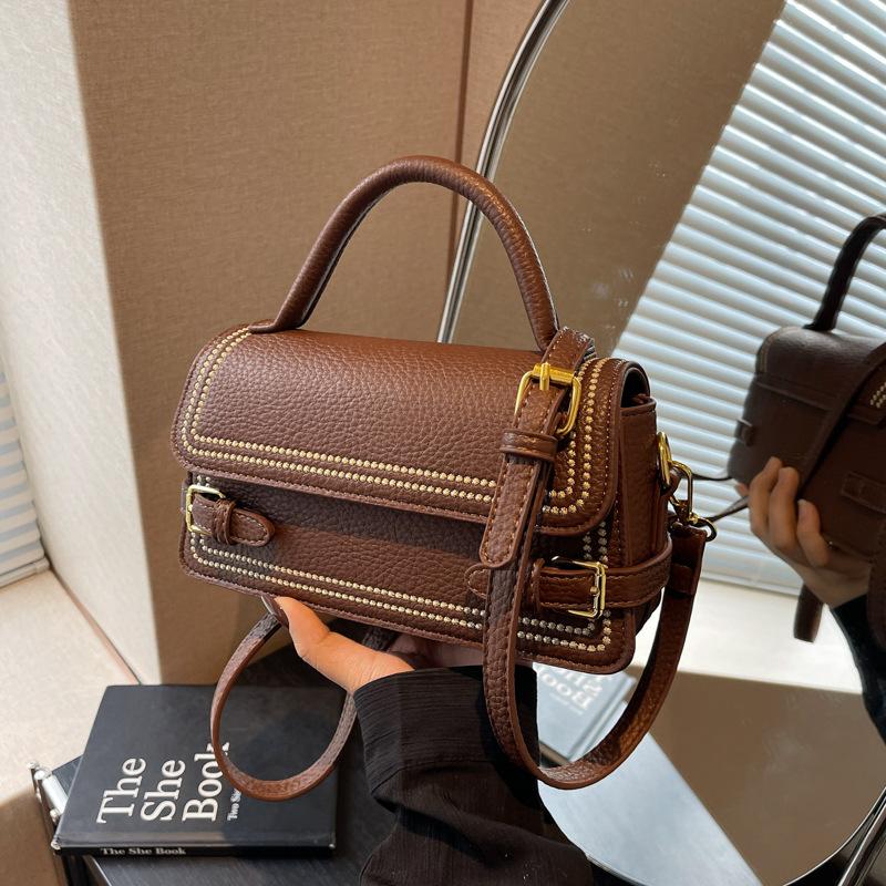 Retro fashion simple texture handbag spring new versatile shoulder messenger bag small square bag women