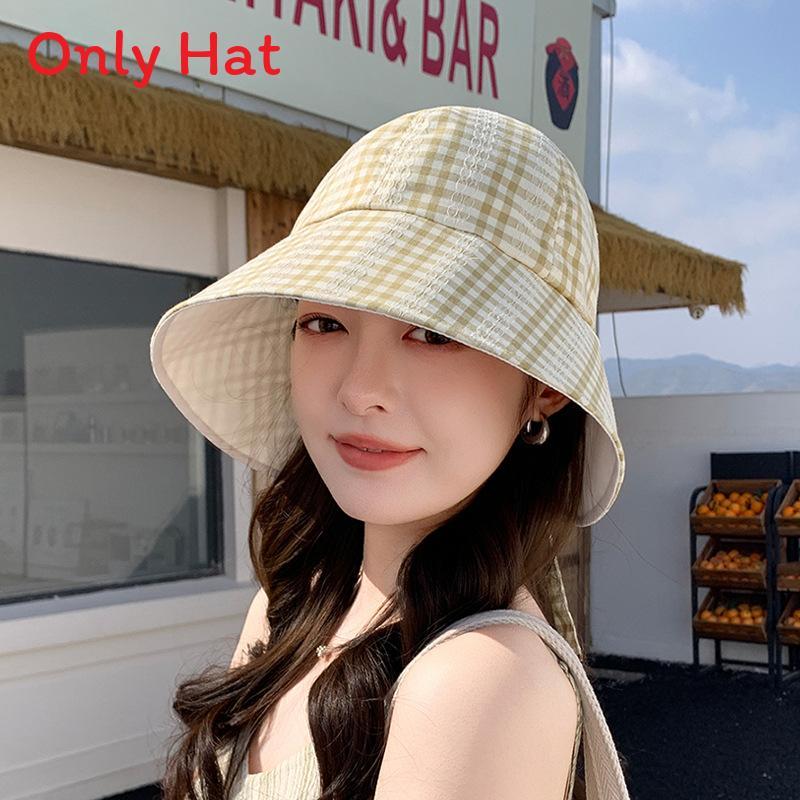 Plaid Bucket Hat With Sun Protection For Summer Outdoor Casual Women