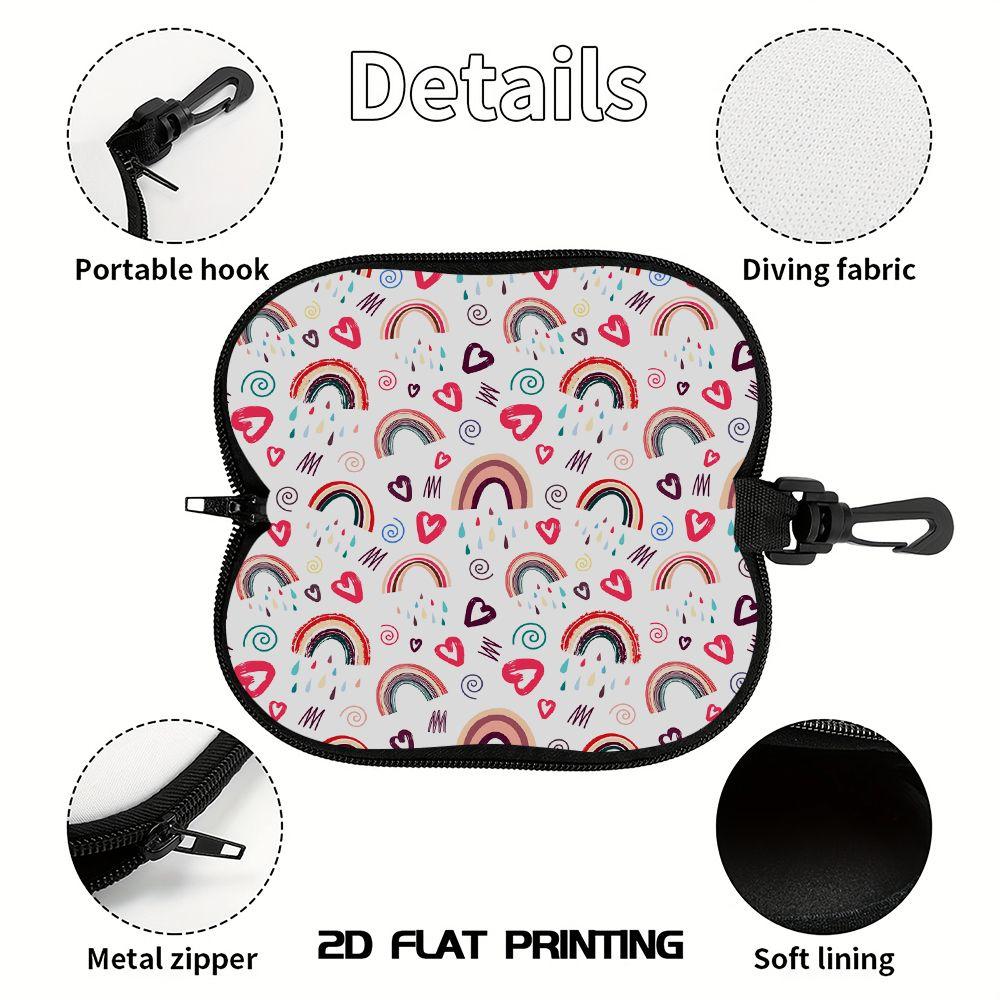 Boho Rainbow Heart Pattern Soft Sunglasses Case, Lightweight Portable Fabric Eyewear Pouch, Protective Glasses Bag for Travel Daily Use
