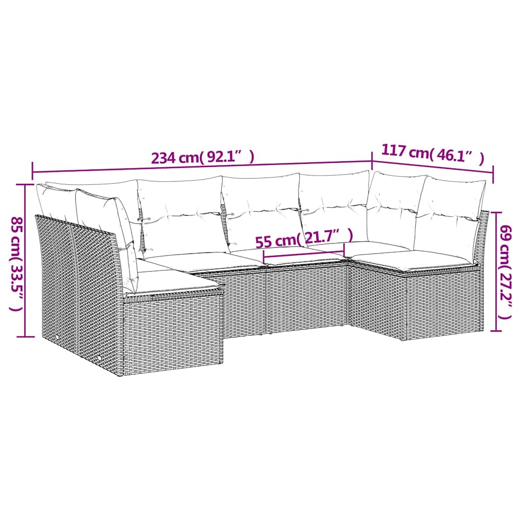 Vidaxl 6-Cz. Set di Mobili da Giardino con Cuscini, Polyrattan Nero