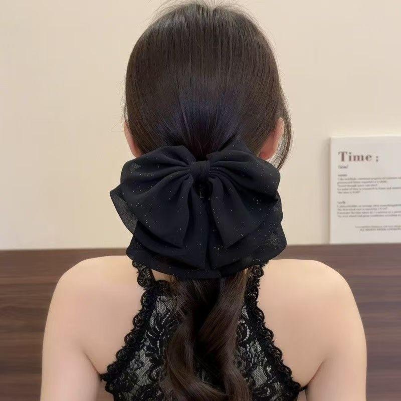 Handmade Chiffon Floral Bow Ponytail Clip for Voluminous Hair