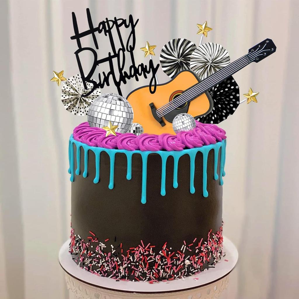 15 PCS Guitar Cake Toppers Disco Ball Cake Toppers Music Theme Birthday Cake Toppers Guitar Model Cake Decorations For Musician