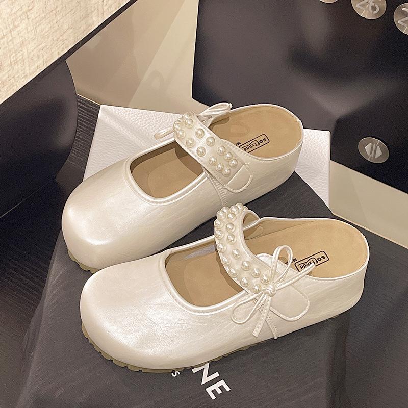 Thick-soled Heightened Bag Head Half Slippers Women's Summer Wear New One-pedal Silver Mary Jane Single Shoes