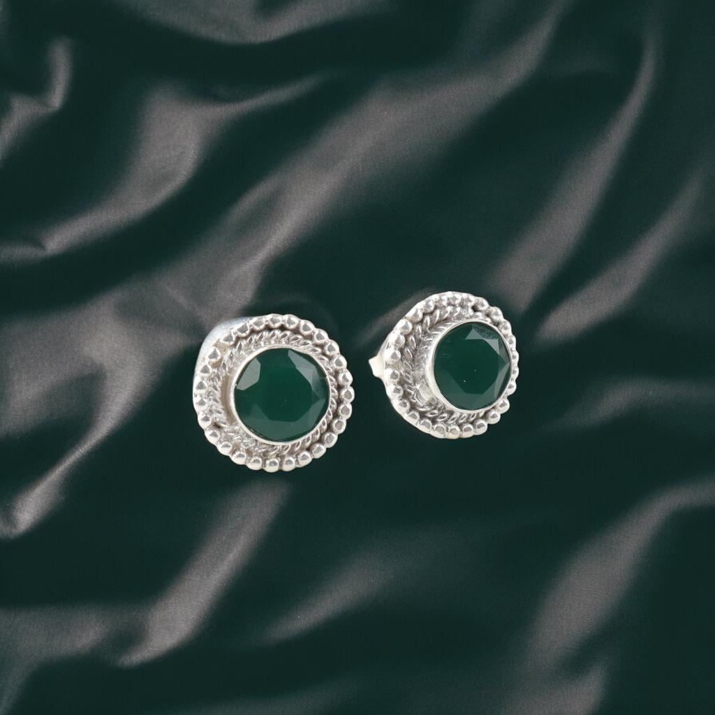 Green Onyx Gemstone 925 Sterling Silver Jewelry Handmade Studs 0.5" Gift For Her EE-128-5