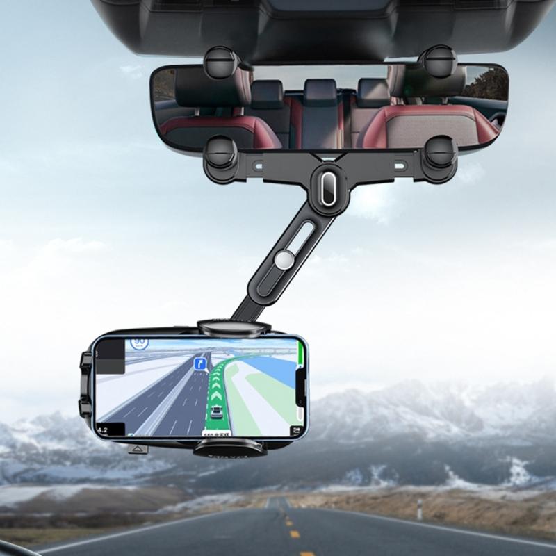 360-degree Rotation-Navigation Mount Mobile Phones Holder Car Adjustable Stand Rearview Mirror Retractable Phone Bracket