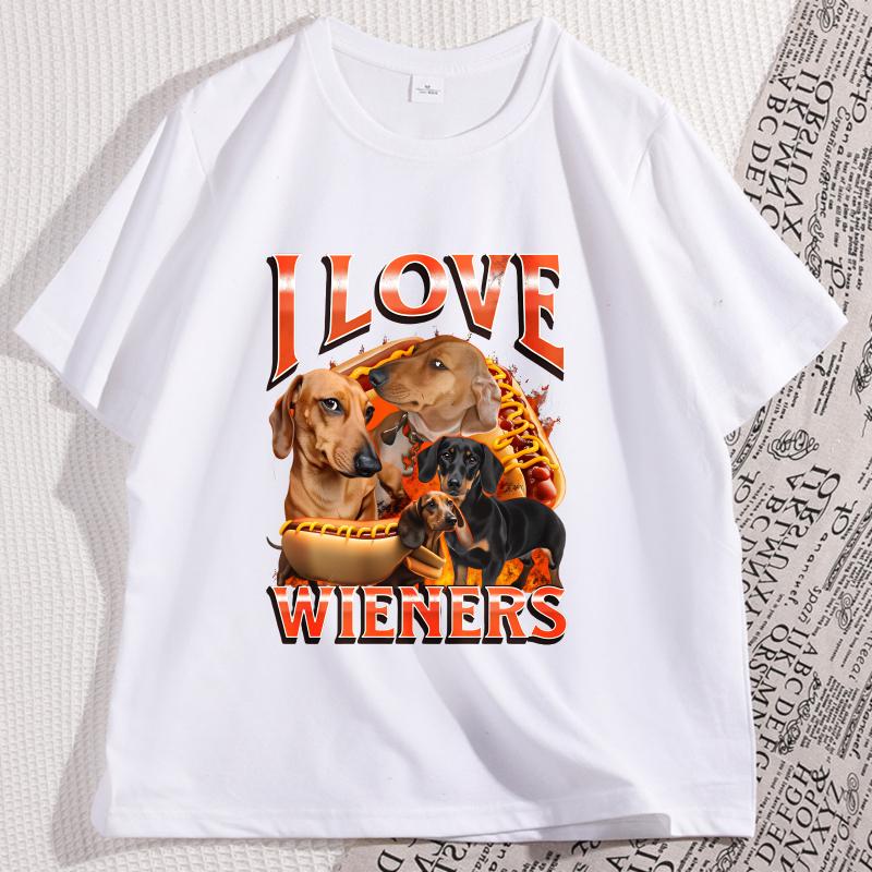 Lieber mit meinem Wiener spielen Grafik T-Shirts Lustiges Dackel Hundet-Shirt Gedrucktes Baumwoll Kurzarm Rundhals T-Shirts