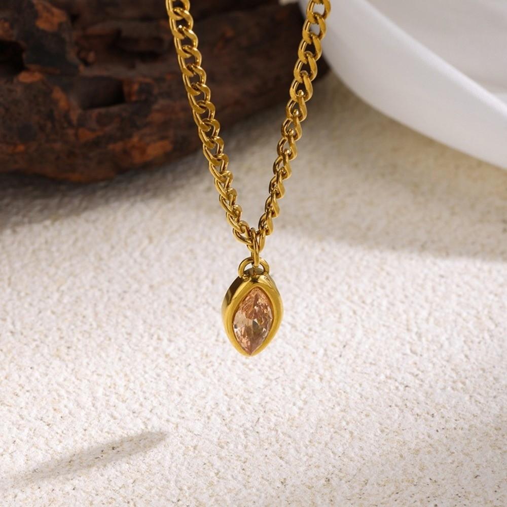 Jewelry Oval Pendant Necklace Stainless Steel Clavicle Chain Fashion Cubic Zirconia Necklace  Women