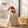 Cute Ghost Ornament Christmas Pen Holder with Santa Hat, Funny Desktop Organizer, Decorative Stationery Halloween Tabletop Statue, Holiday Decor