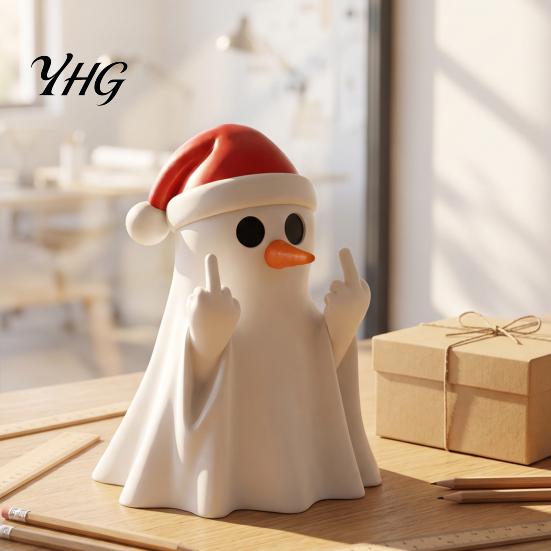 Cute Ghost Ornament Christmas Pen Holder with Santa Hat, Funny Desktop Organizer, Decorative Stationery Halloween Tabletop Statue, Holiday Decor