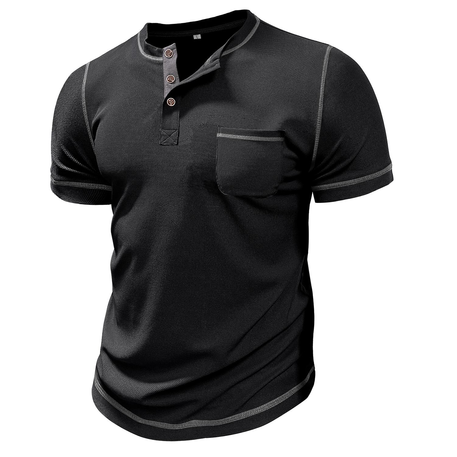 Мужская футболка на пуговицах с короткими рукавами и 3 пуговицами, летние повседневные топы, мужская одежда L чёрный