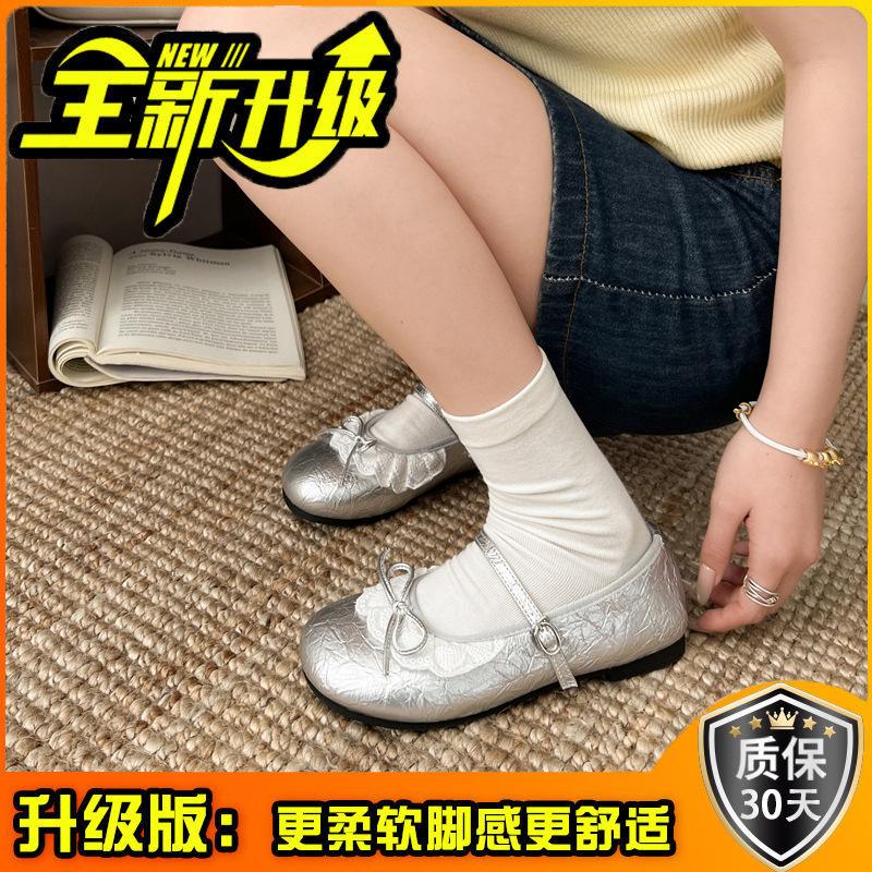 Silver Bow Shoes Women Mary Jane Single Shoes Spring and Summer New Fashion Explosion Fairy Style Ballet Shoes