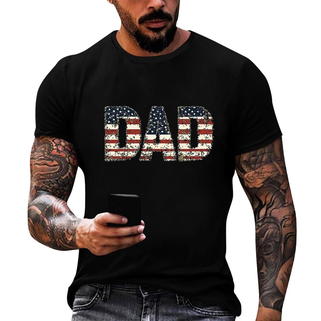 Men's Loose Fit Short Sleeve T Shirt Dad Flag Print Casual Summer Daily Wear Comfortable Lightweight Top