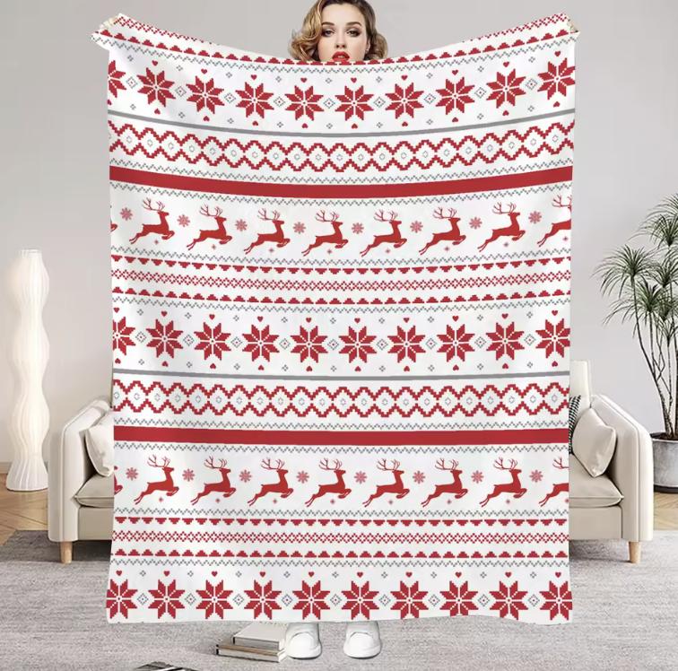 1 Stück Weihnachtsdecke Hirsch Schneeflocke 3D-Druck Glatte Flanelldecke für Zuhause Wohnzimmer Schlafzimmer Deko Neujahr Weihnachtsgeschenk