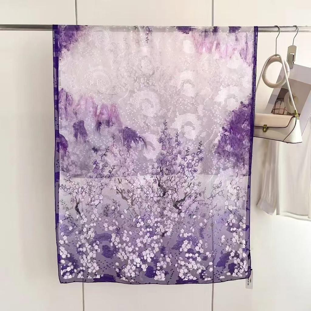 180 * 90 High-End Single-Sided Cut Dill Long Shawl Retro Chinese Style Ancient Charm Elegant Silk Scarf Dunhuang