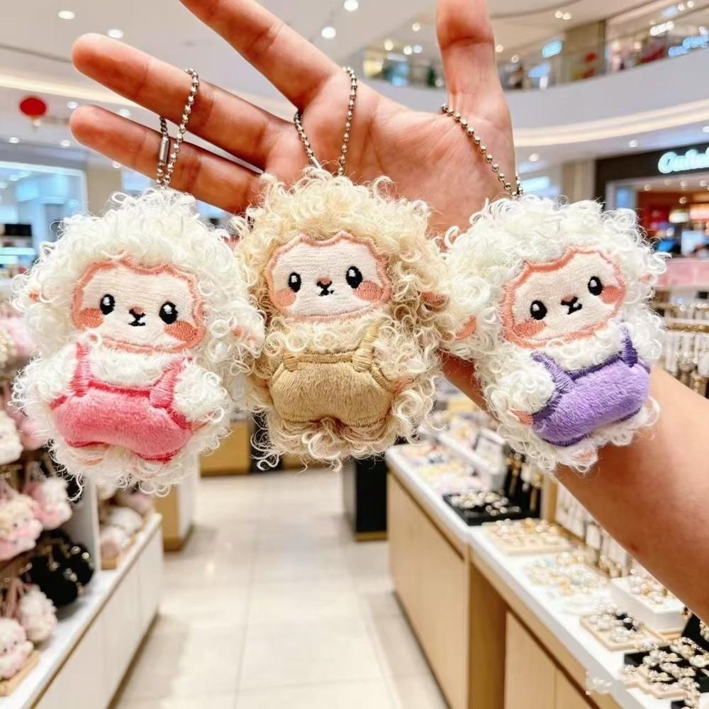 INS Stuffed Lamb Pendant Portable Cartoon Sheep Doll Fluffy Animal Keyring Car Decoration