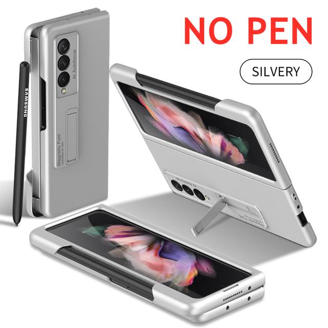 Case For Samsung Galaxy Z Fold 4 3 Cover Frame Side Pen Slot Matte Magnetic Bracket Case For Z Fold4 Fold3 5g (No Pen )