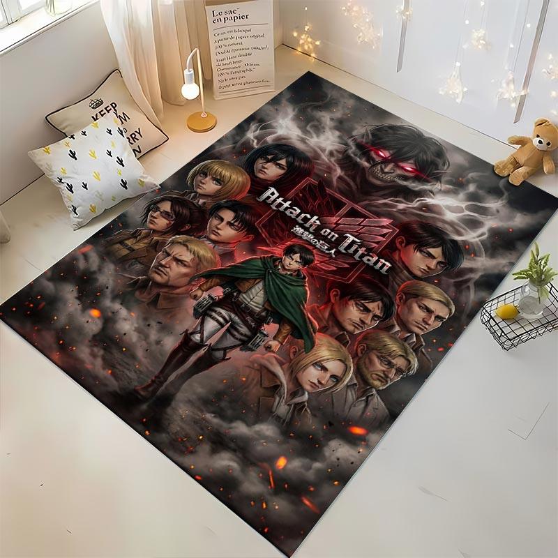 "Attack On Titan Anime Carpet Red Smoke Design for Living Room" Suitable for Use As an Anti-slip for Living Room Bedroom Sofas