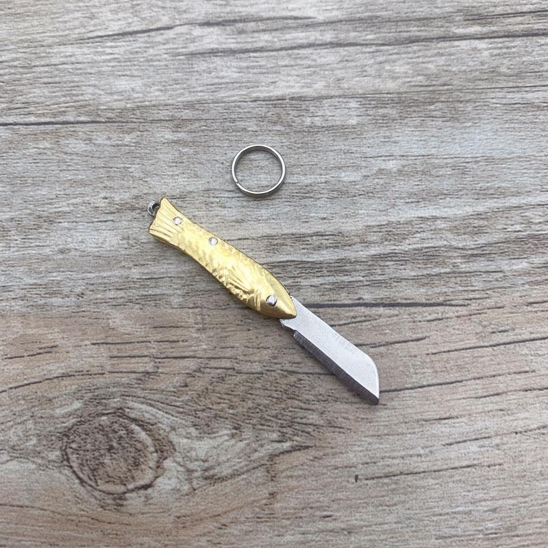 Brass Handle Steel Blade Outdoor EDC Portable Multi Cutter Knife Kitchen Gift Small Mini Pocket Folding Key Ring Knife Utility