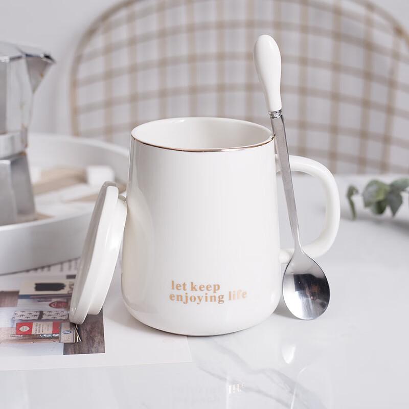 Ceramic Coffee Mug with Lid and Spoon Set
