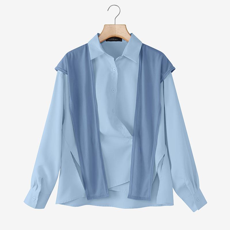 ZANZEA Women Patchwork Turn Down Collar Casual Long Sleeve Blouse