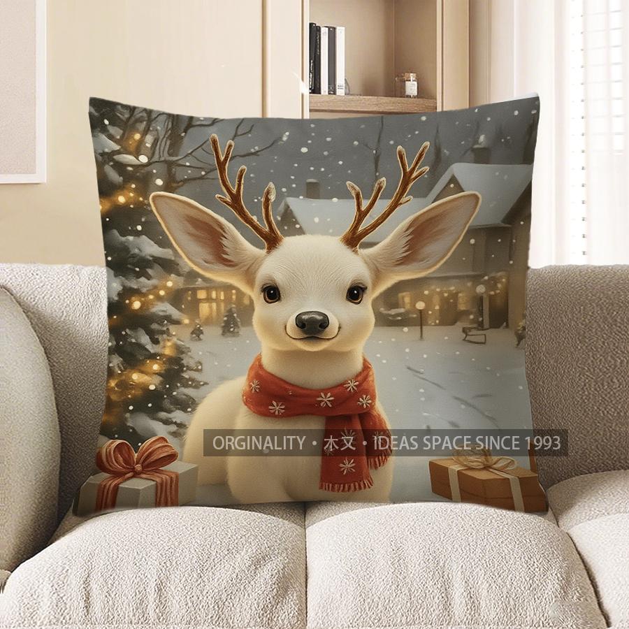 Home Decor Santa & Deer Christmas Pillow Cover Design Pattern Cushion Cover Suitable For Sofa Bedroom Car Pillow Cover