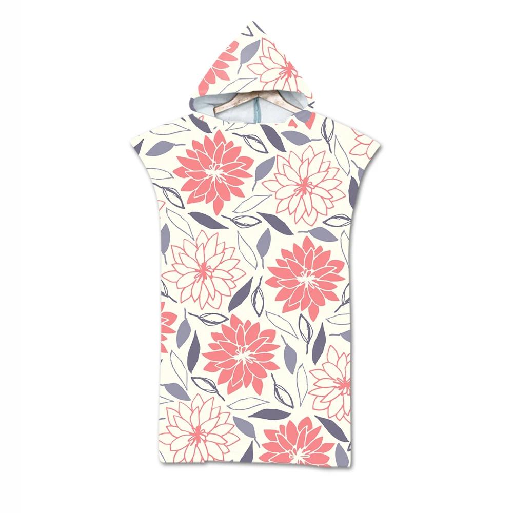 Botanical Floral Hooded Beach Towel Quick Dry Surf Poncho,Bath Towel,Sports Towels for Swimming, Beach, Surfing, Diving, Bathing